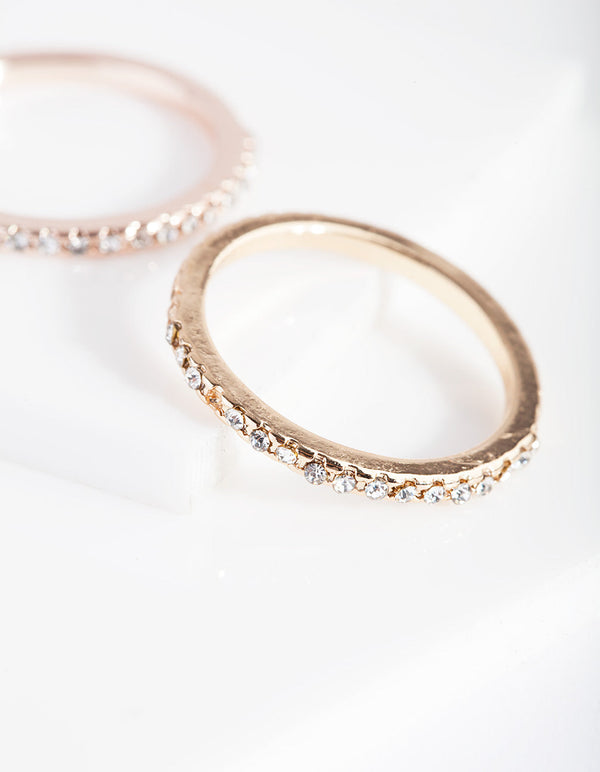 Mixed Metal Diamante Arrow Cut 3 Stack Ring Pack