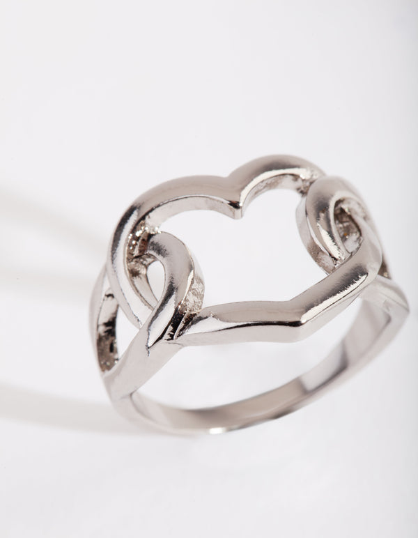Rhodium Intertwined Heart Ring