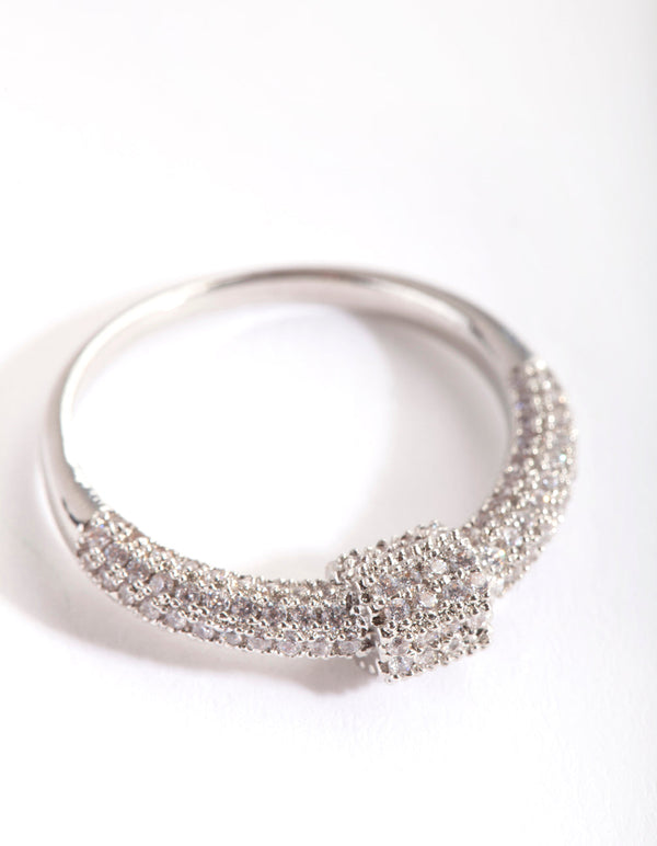 Rhodium Cubic Zirconia Barbell Ring