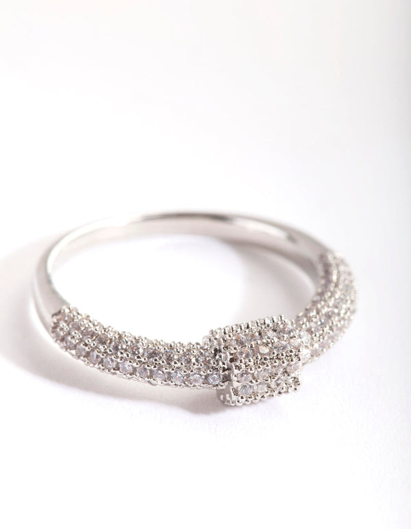 Rhodium Cubic Zirconia Barbell Ring