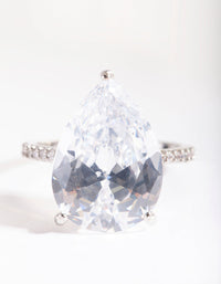 Rhodium Cubic Zirconia Large Pear Stone Ring - link has visual effect only
