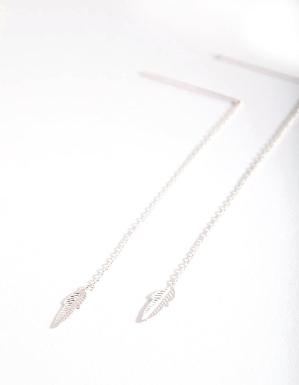 Sterling Silver Faux Feather Thread Through Earrings