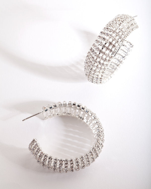 Silver Thick Diamante Hoop Earring Pack