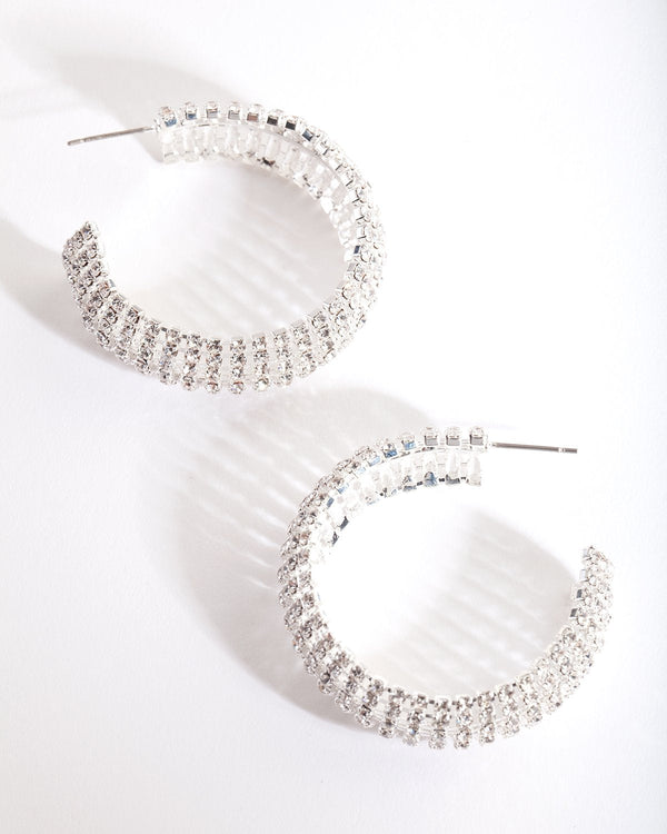 Silver Thick Diamante Hoop Earring Pack
