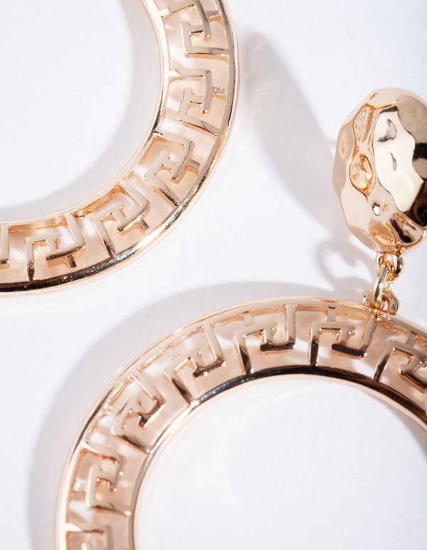 Gold Grecian Circle Drop Earrings