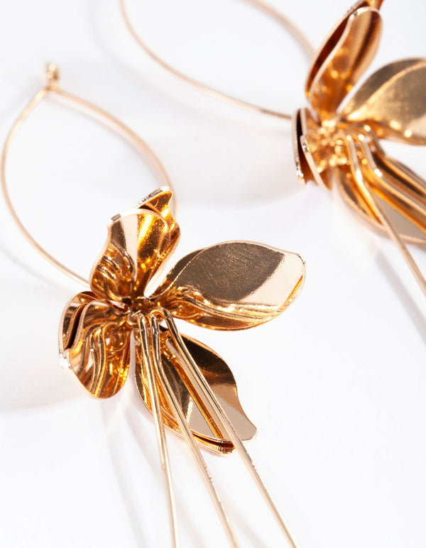 Gold Metal Flower Drop Earrings