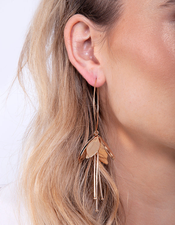 Gold Metal Flower Drop Earrings