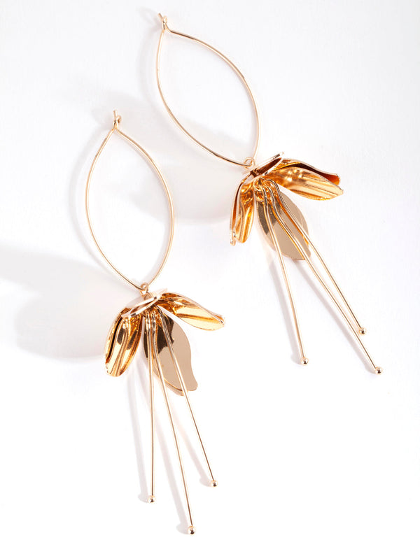 Gold Metal Flower Drop Earrings