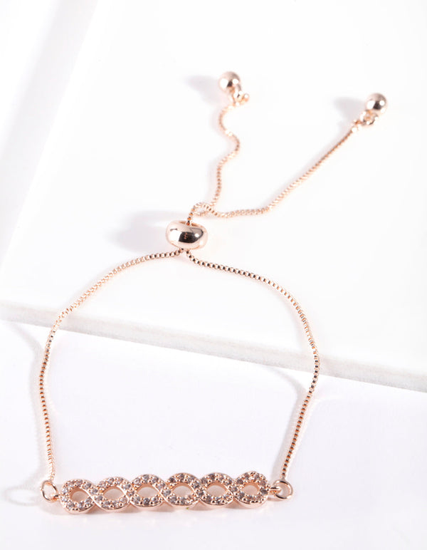 Rose Gold Cubic Zirconia Multi Inifinity Toggle Bracelet