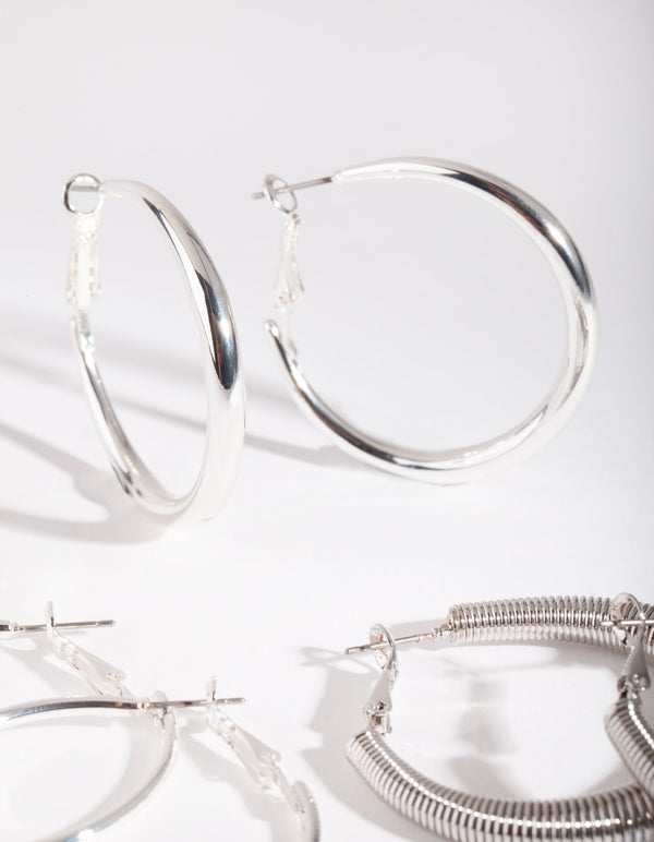 Silver Thick Hoop 3 Pack