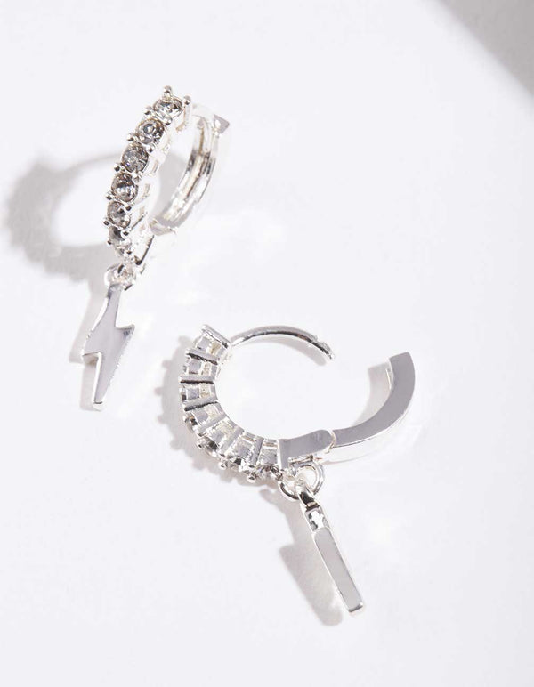 Kolczyki Huggie z zawieszką Silver Lightning Charm