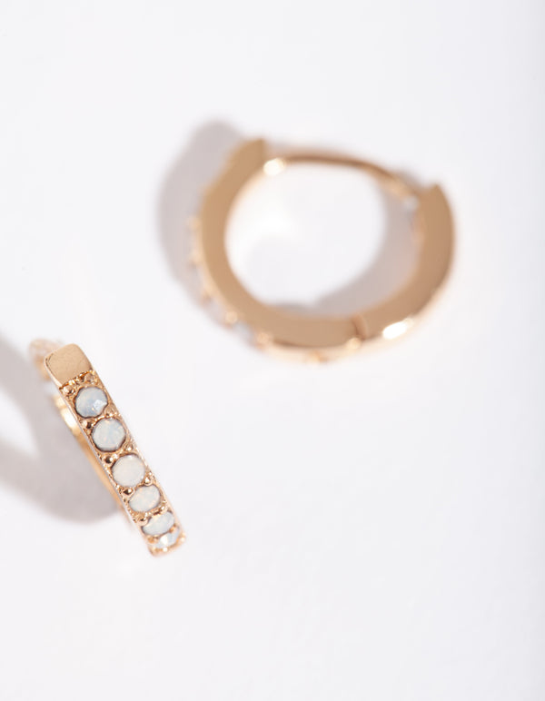 Gold Synthetic Opal Diamante Huggie