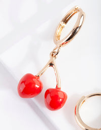 Gold Cherry Drop Hoop Earrings - link has visual effect only