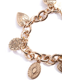 Antique Gold Charm Detail Chain Bracelet - link has visual effect only