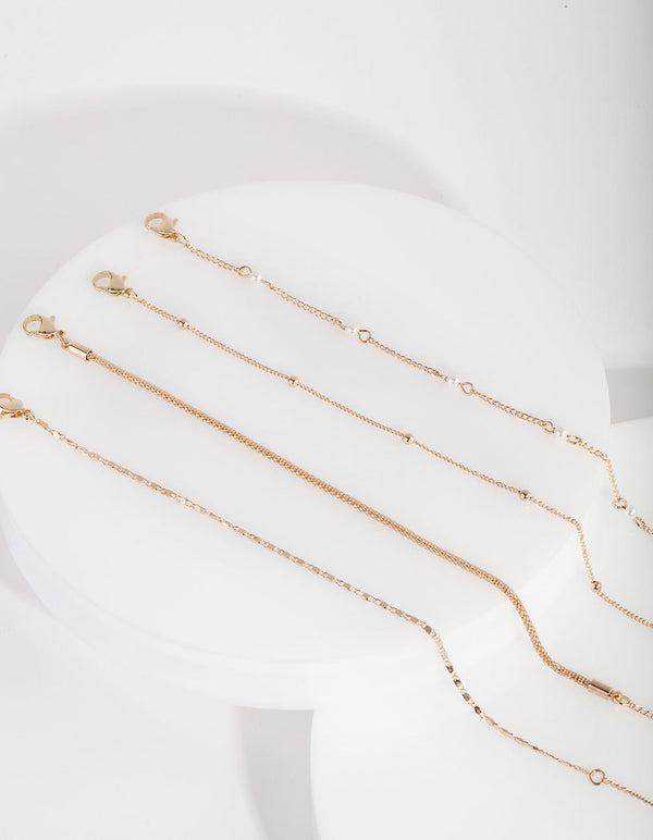 Gold Chain and Pearl Bracelet Anklet 4 Pack
