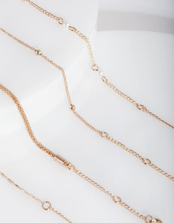 Gold Chain and Pearl Bracelet Anklet 4 Pack