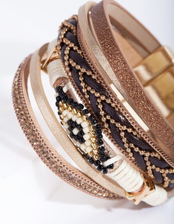 Tan Multi Strand Cuff Bracelet
