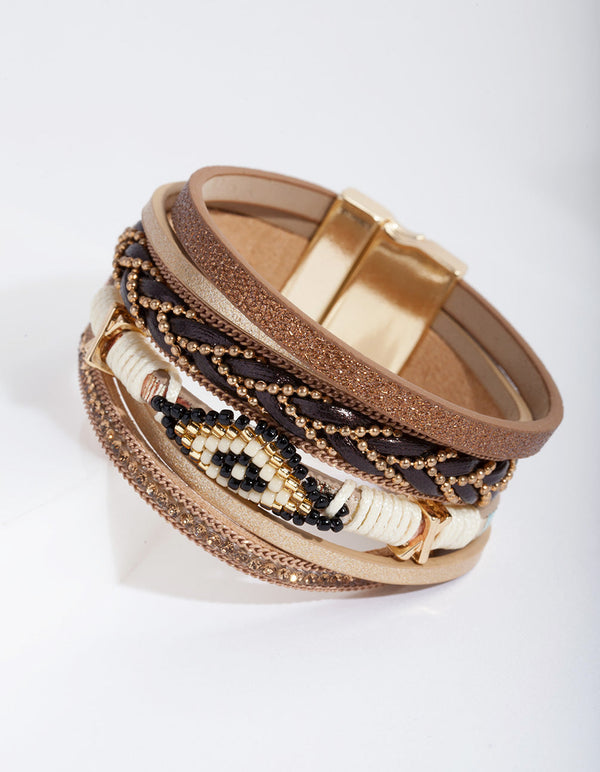Tan Multi Strand Cuff Bracelet