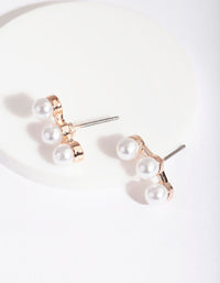 Rose Gold 3 Pearl Crawler Stud Earrings - link has visual effect only