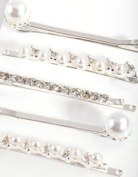 Silver Pearl and Crystal Hair Clip 6 Pack - link has visual effect only