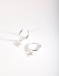 Sterling Silver Plain Star Dangle Hoop Earrings - link has visual effect only