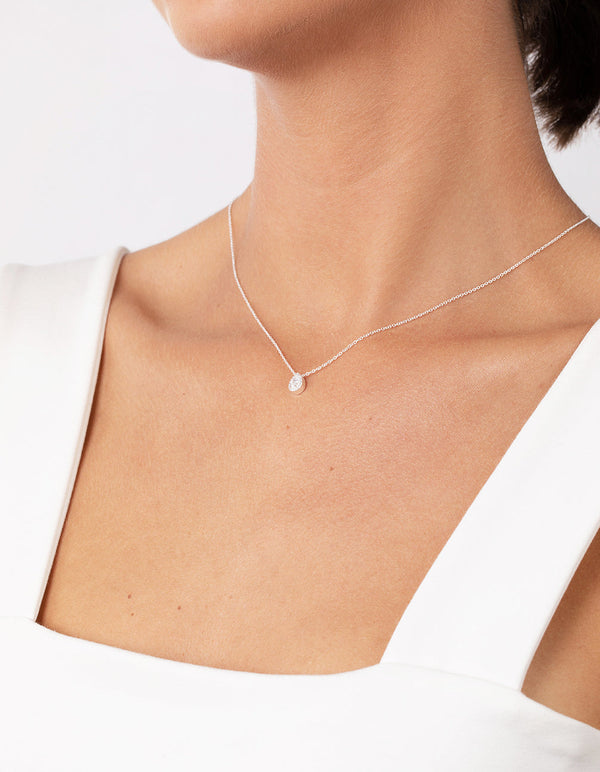 Sterling Silver Cubic Zirconia Pear Halo Necklace