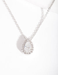 Sterling Silver Cubic Zirconia Pear Halo Necklace - link has visual effect only