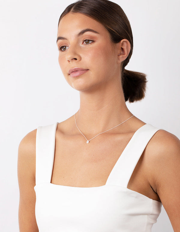 Sterling Silver Cubic Zirconia Pear Halo Necklace