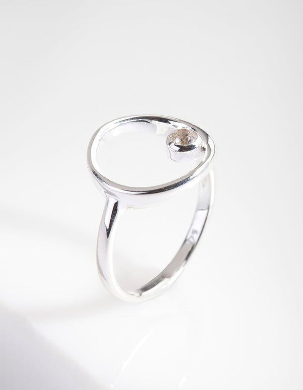 Sterling Silver Open Circle Diamante Ring