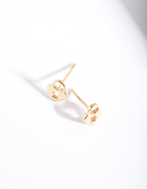 Gold Plated Heart Shaped Padlock Stud Earrings