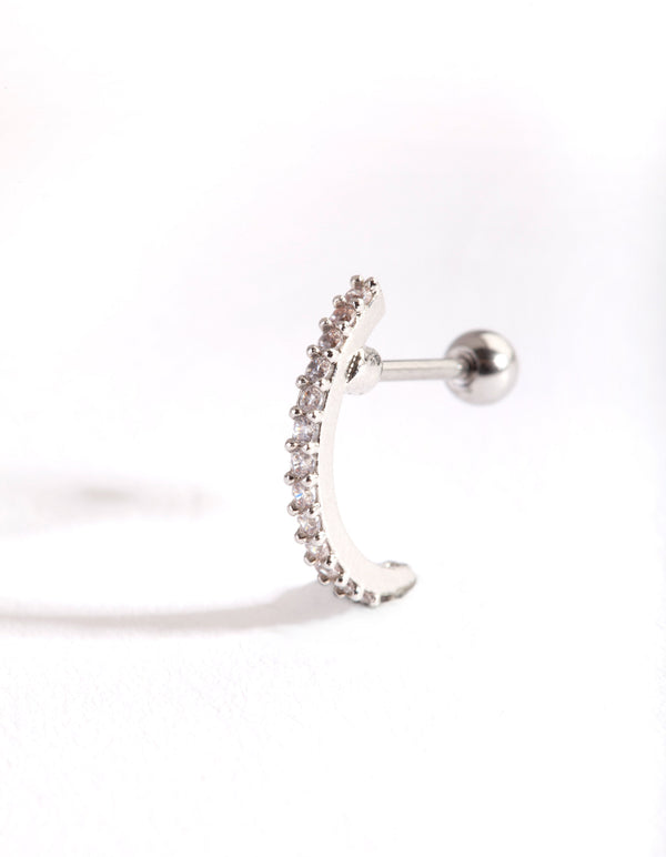 Rhodium Surgical Steel Diamante Curve Barbell