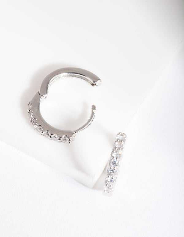 Rhodium Cubic Zirconia Crystal Huggie Earrings