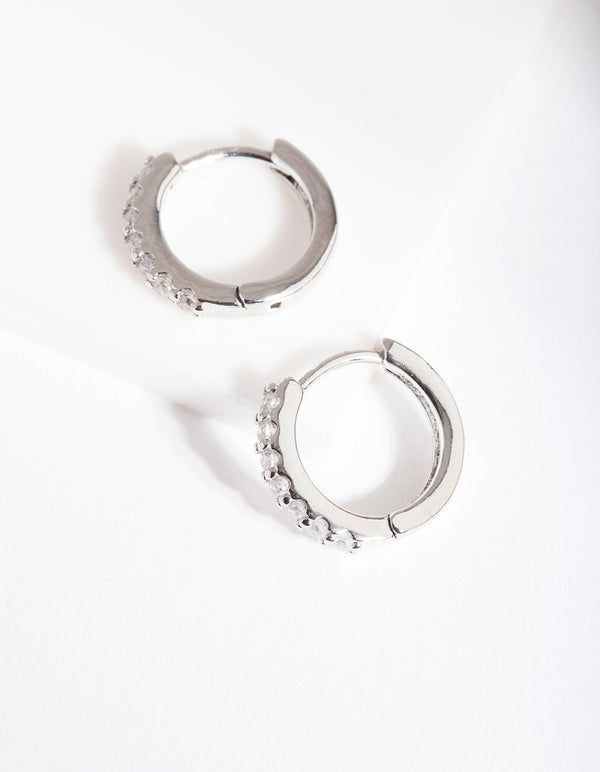 Rhodium Cubic Zirconia Crystal Huggie Earrings