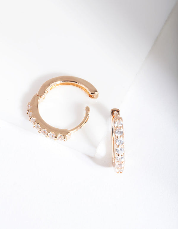 Gold Cubic Zirconia Crystal Huggie Earrings