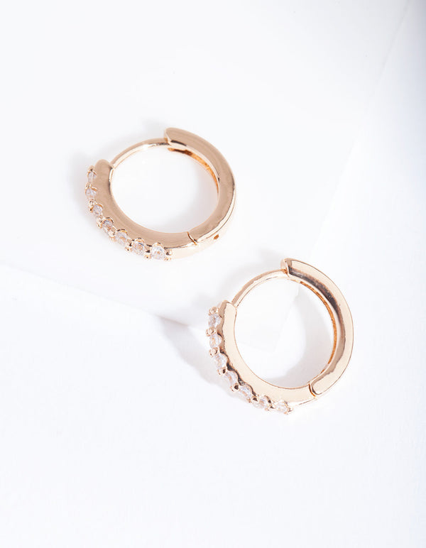 Gold Cubic Zirconia Crystal Huggie Earrings