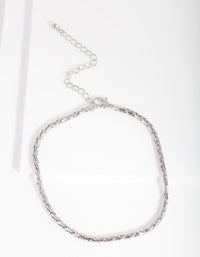 Rhodium 3mm Foxtail Chain Anklet - link has visual effect only