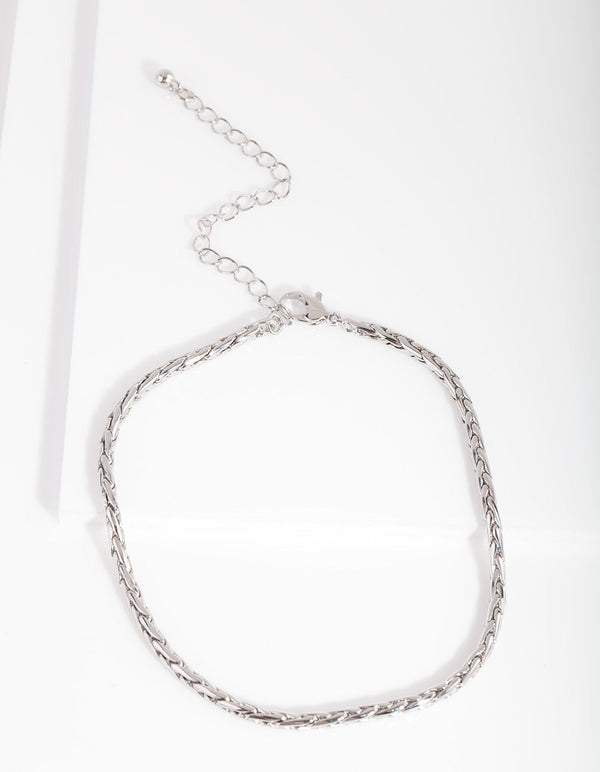 Rhodium 3mm Foxtail Chain Anklet