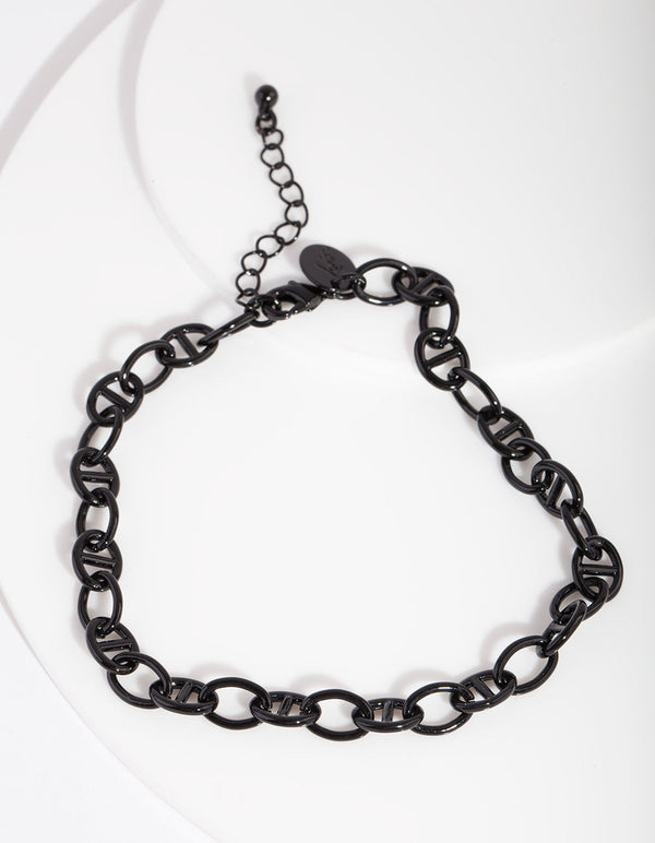 Bransoletka na kostkę z czarnego powlekanego metalu Mariner Chain