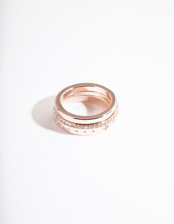 Rose Gold Diamante Star Ring Stack 3 Pack