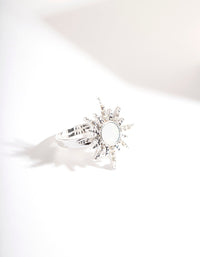 Silver Synthetic Opal Starburt Diamante Ring - link has visual effect only