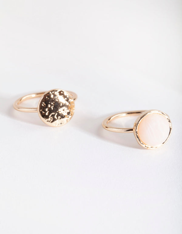 Gold Disc & Stone Ring 2 Pack
