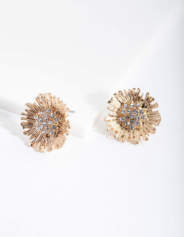 Złote kolczyki z podwójnym kwiatem i diamentami