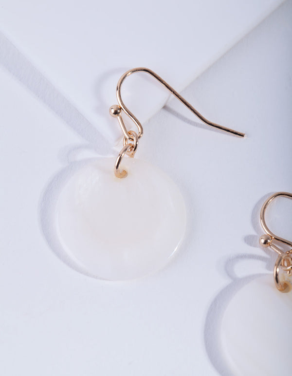 Gold Round Circle Shell Drop Earrings