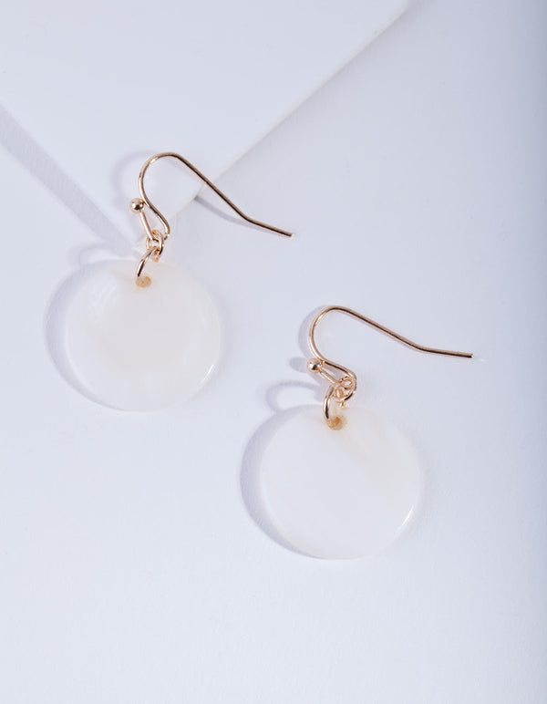 Gold Round Circle Shell Drop Earrings