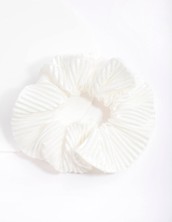 White Pleated Scrunchie