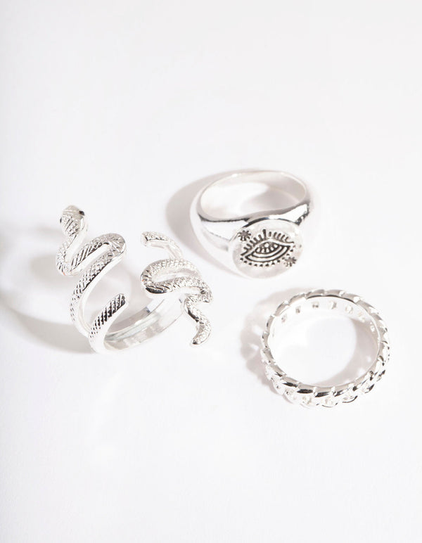 Silver Halved Snake Ring 4 Pack