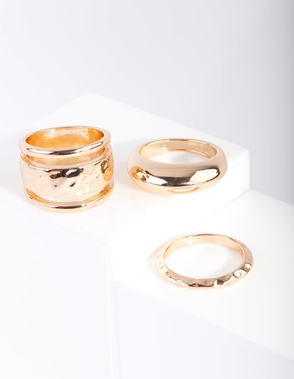 Gold Mixed Textured Ring 3 Pack