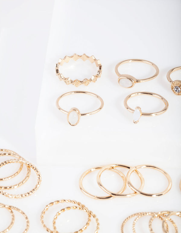 Gold Textured Synthetic Opal Ring 24 Pack