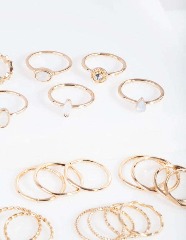 Gold Textured Synthetic Opal Ring 24 Pack