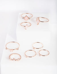 Rose Gold Fine Stone Ring 8 Pack - link has visual effect only